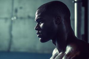 A man in a gym with his back to the camera photo