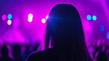 A woman is silhouetted in front of a crowd of people photo