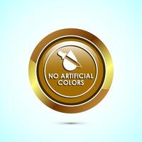 No artificial colors icon design illustration, Artificial color free symbol, Natural product, Gold color round button design vector