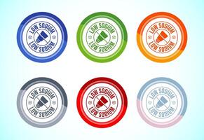 Low sodium icon design, No salt sign, 6 color button design set vector