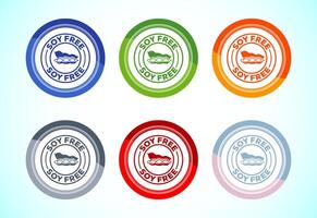 Soy or soya free icon. Soy allergen free product food sign, 6 color button vector