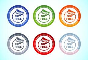 Soy or soya free icon design. Soy allergen free product food sign, 6 color button design set vector
