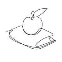 continuous line drawing of apple on book vector