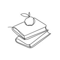 a drawing of an apple on top of a stack of books vector