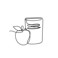 continuous line drawing of apple and book vector