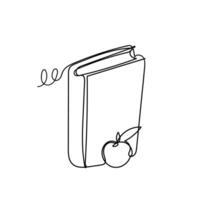 a drawing of an apple and a book continuous line vector