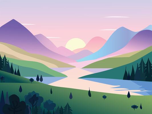 Sunset in mountains illustration