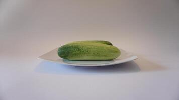 Two cucumbers on a white plate photo