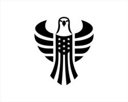 The eagle is black and white with an american flag on it vector