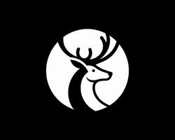 A black and white deer head logo on a black background vector
