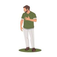 portrait of a man standing with one hand on his chest while looking flat design vector