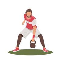 man doing arm exercises with barbell flat design illustration vector