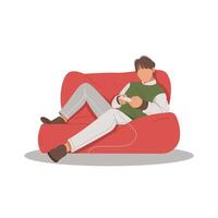 man relaxing playing games flat design illustration vector