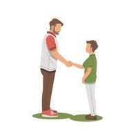 portrait of man shaking hands with boy flat design vector