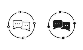 Communication, Dialog, Conversation, Talk Symbol. Speech Bubble in Circle Line and Silhouette Icon Set. Chat Balloon Pictogram. Editable Stroke. Isolated Illustration vector