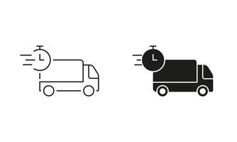 Fast Shipping Service Line and Silhouette Icon Set. Delivery Time Pictogram. Express Shipment Symbol. Editable Stroke. Isolated Illustration vector