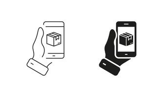 Ecommerce, Online Delivery Service Line and Silhouette Icon Set. Editable Stroke. Isolated Illustration vector