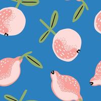 Soft pink abstract fruit pattern on bright blue background, illustration for packaging, fabric and textile vector