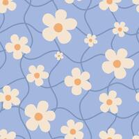 seamless abstract checkered pattern with white flowers on blue background vector