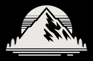 A mountain with trees and a sun in the background on dark. vector