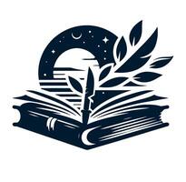 An open book with a leaf and a star. vector
