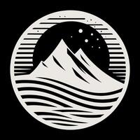 A mountain with waves and stars in a circle vector
