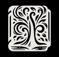 A stylized tree in a book on a black background vector