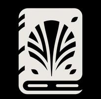 A black and white illustration of a book with a leaf on it vector