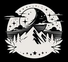 A mountain with trees and the moon in the sky vector