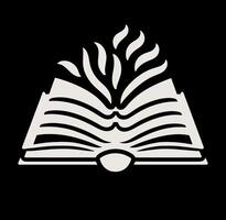 An open book with flames on dark. vector