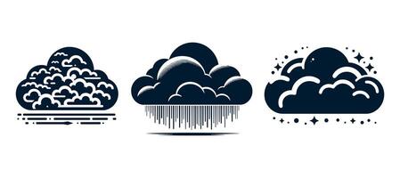 Three different types of clouds and rain with a background. vector