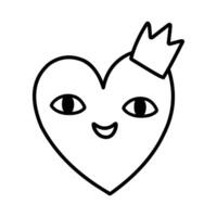 Cute heart character with a crown isolated on a white background. hand-drawn illustration in doodle style. Perfect for cards, decorations, logo, various designs. vector