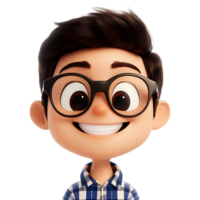 Expressive 3D Character Smiling with Stylish Glasses png