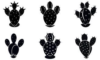 This image showcases six black silhouette icons of prickly pear cactus. vector