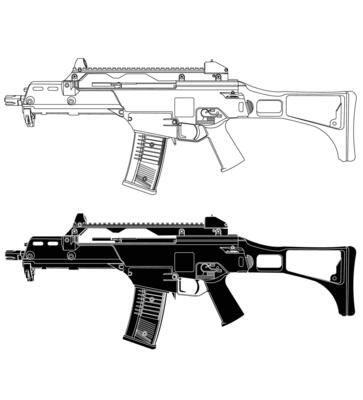 Black and white assault rifle isolated on white background