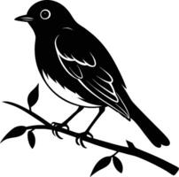 silhouette illustration of Robin perched on a tree branch vector