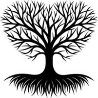 Silhouette illustration of A tree roots forming the shape of a heart vector