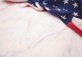 Part of the American flag on a marble table with copy space for text photo