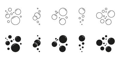 Floating Soap Bubbles And Foam Line And Solid Icon Set. Water Droplets And Air Bubble Cluster Symbol Collection. Isolated Illustration vector