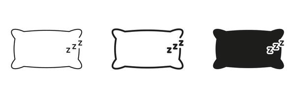 Pillow Line and Silhouette Icon, Symbolizing Sleep, Rest, And Relaxation. Bedtime And Sleep Hygiene Outline and Solid Icon. Editable Stroke. Isolated Illustration vector