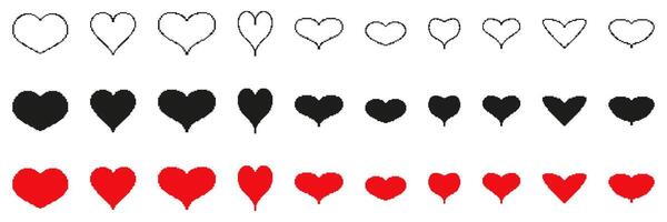 Heart Pixelated Icon Set. Pixel Art Symbol Collection Of Heart Shapes In Various Colors And Sizes. Isolated Illustration vector