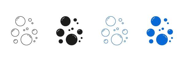 Fresh Bubbles And Sparkling Foam Line And Solid Icon Set. Air Clusters And Floating Water Droplets Symbol Collection. Isolated Illustration vector
