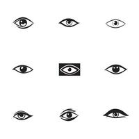 Eye icon set, black and white illustration vector