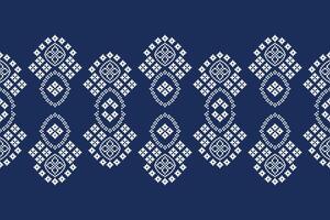 Wallpaper with blue color background fabric pattern motif pixel art decoration ethnic design. vector