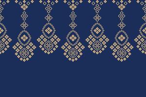 Ethnic pattern with blue color background fabric pattern motif pixel art decor. vector
