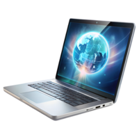A laptop computer with a globe on the screen png