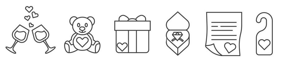 Set of Valentine's Day elements. Thin line romantic symbols. Line icons of romance. vector