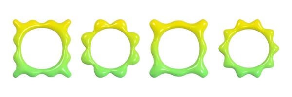 Wavy 3D frames with smooth gradient and reflective texture showcase vibrant colors in Y2K style vector