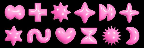 Exploring a collection of colorful 3D geometric figures crafted from a glossy plastic material, showcasing a playful design aesthetic inspired by y2k styles. vector