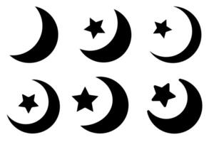 Star and crescent moon flat thin line icon collection. vector